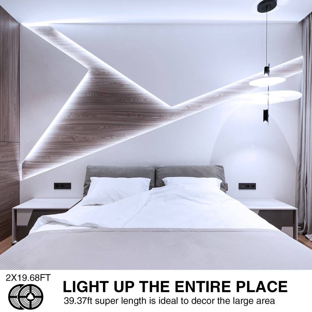 Dimmable 39.37ft Daylight White 6500k 12v LED Strip Lights for Bedroom
