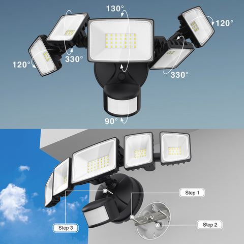 5 Heads Motion Sensor & Dusk to Dawn Lights Flexible Design
