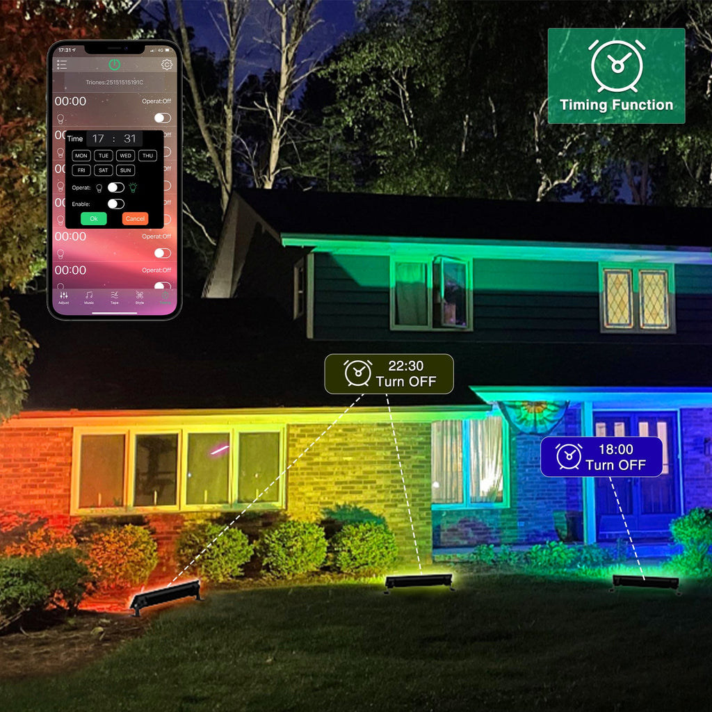 Colorful Bluetooth RGB LED Flood Light Bars Timing Function