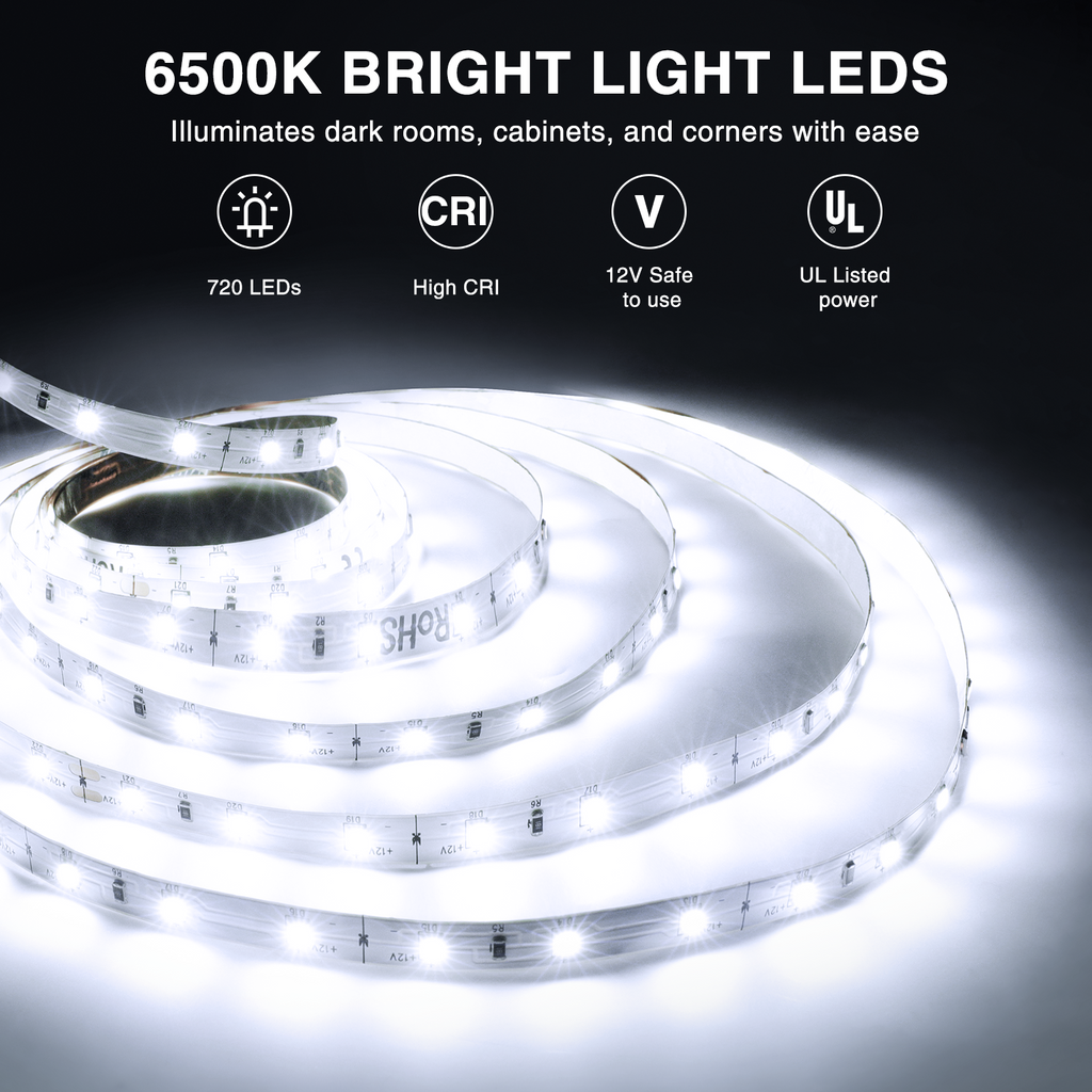 Dimmable 39.37ft Daylight White 6500k 12v LED Strip Lights