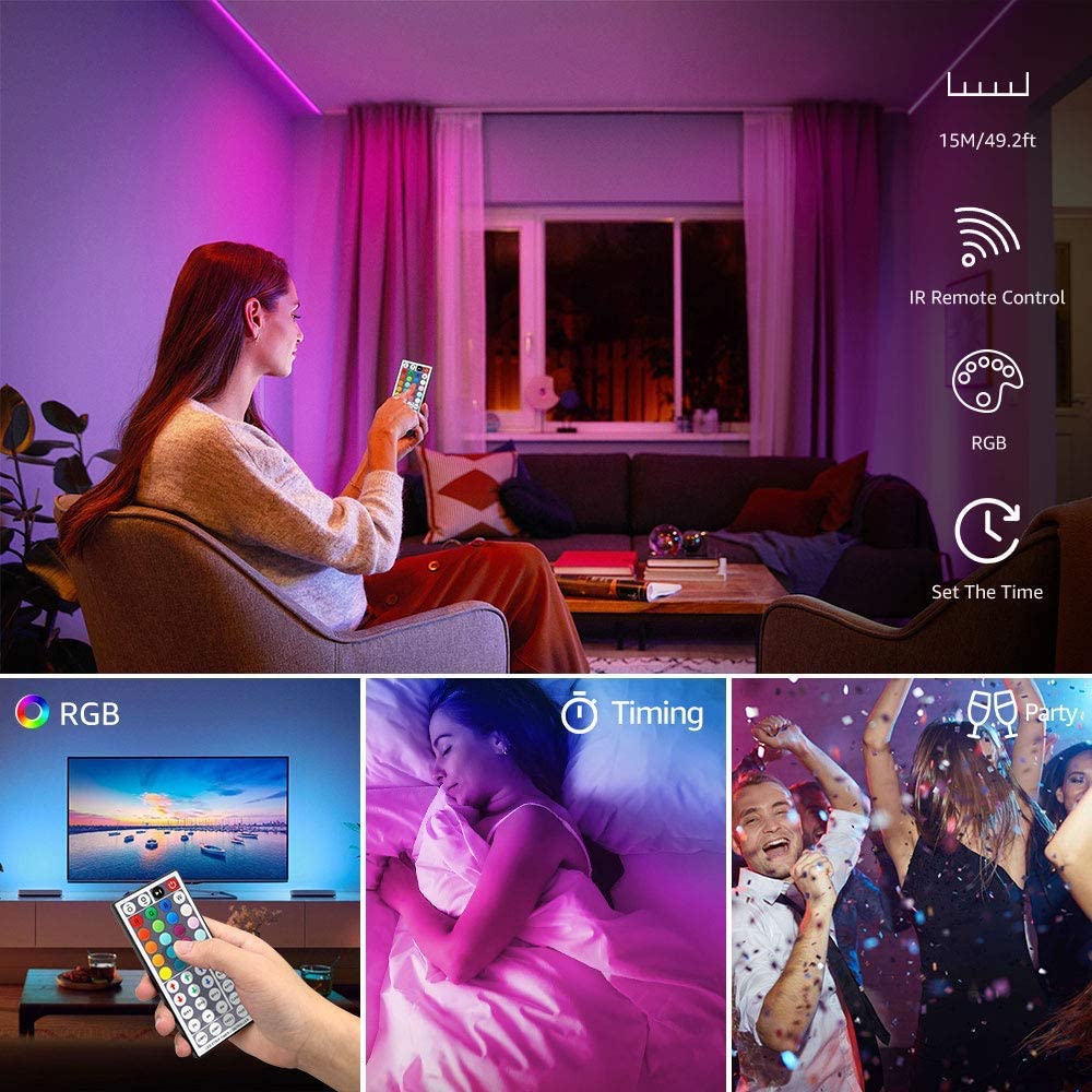 Onforu 50ft RGB LED Strip Lights with Remote