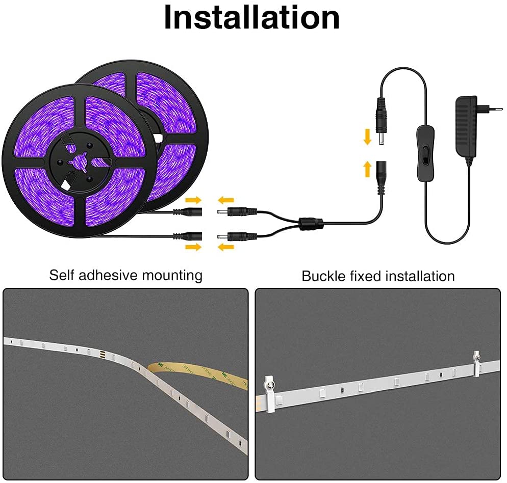 Onforu 10M LED Black Light Strip for EU Plug
