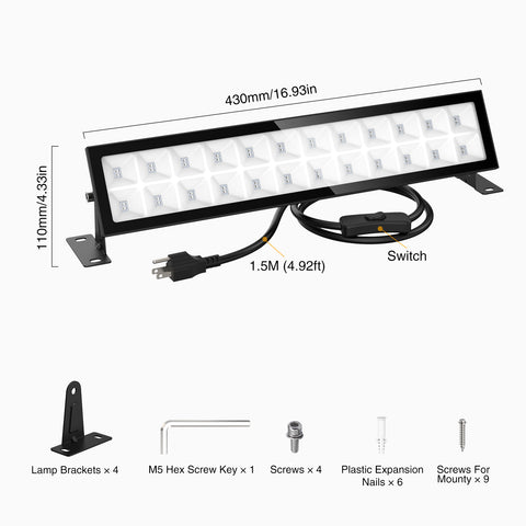 Halloween Black Light LED Flood Light Bar Size Details