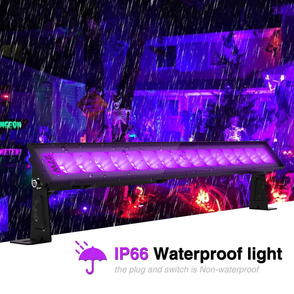45° View: 4 Pack 27W LED Waterproof Black Lights, IP66 Blacklight Bars