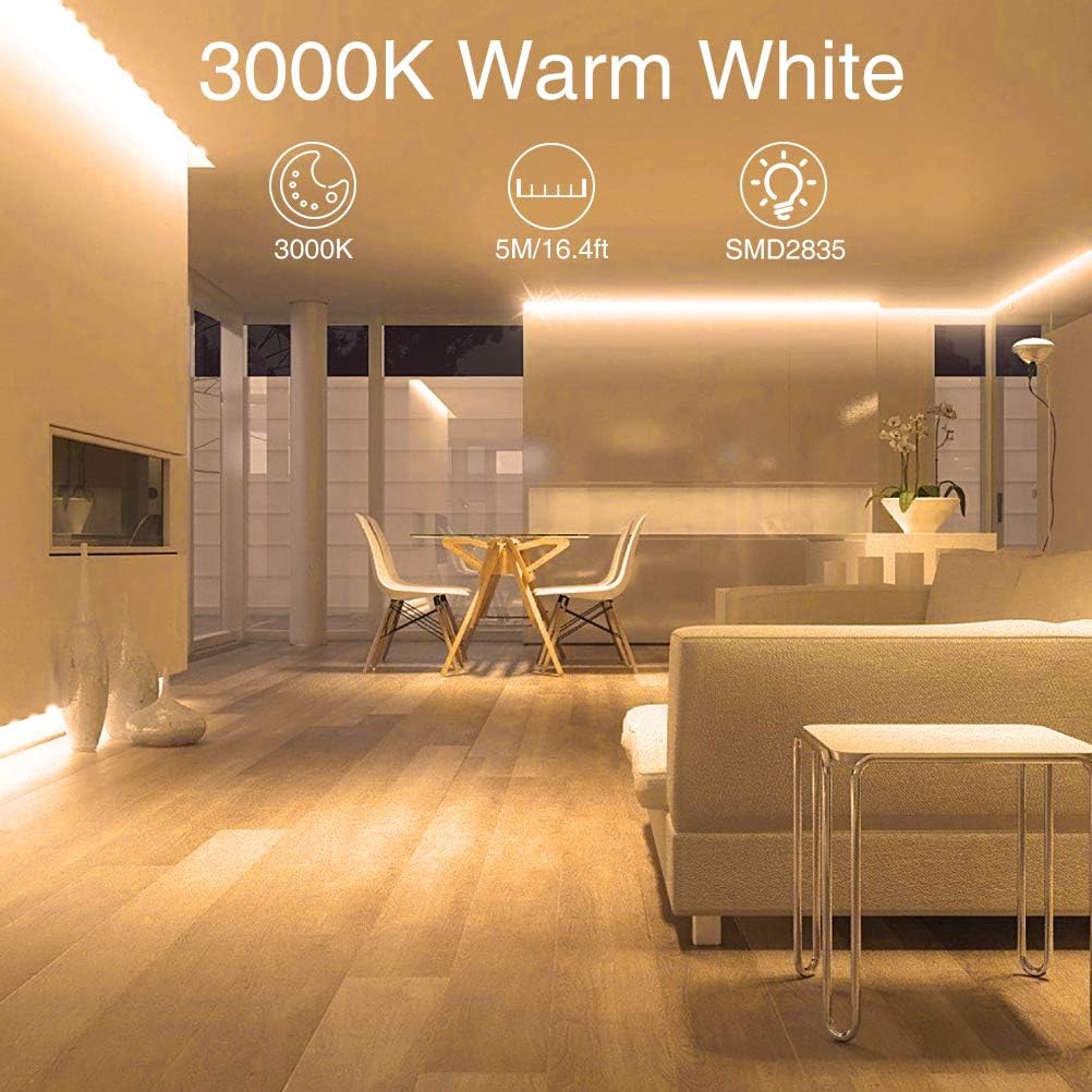Onforu 16.4ft 3000K Warm White LED Light Strip