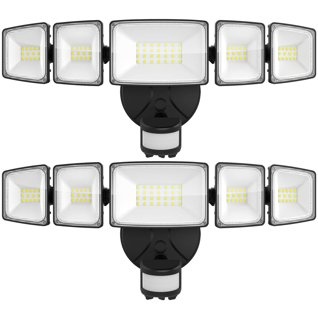 Onforu 55W LED Security Lights Motion Outdoor with 5 Heads BD76, 5000lm 6500K IP65 Waterproof, Motion Sensor Outdoor Lights, 2Pack