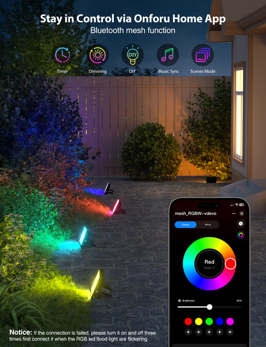 Onforu 25W Bluetooth RGB LED Flood Lights FG172