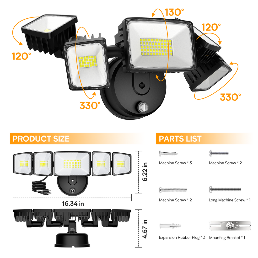 Onforu 150W 5 Heads LED Dusk to Dawn Security Lights