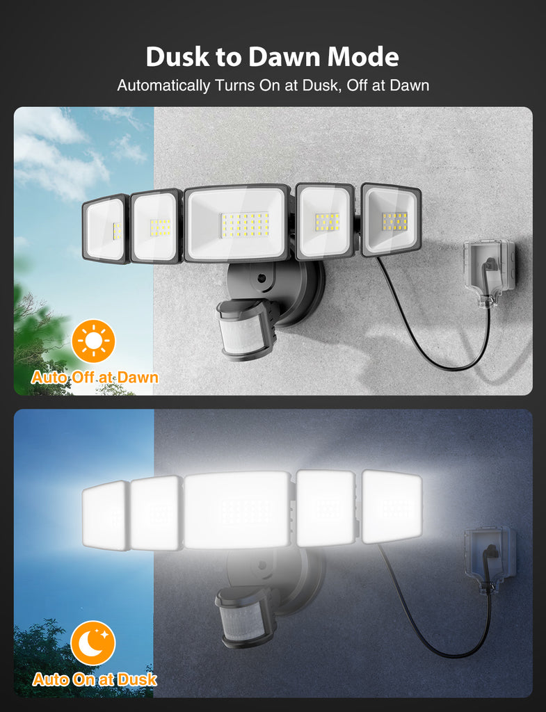 Onforu 5 Heads 55W Motion-Activated Security Light with Plug BD104