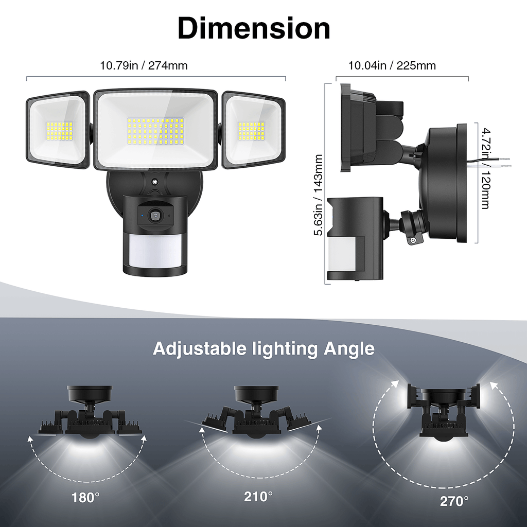 55W Motion Sensor Camera Light SX05 Dimension