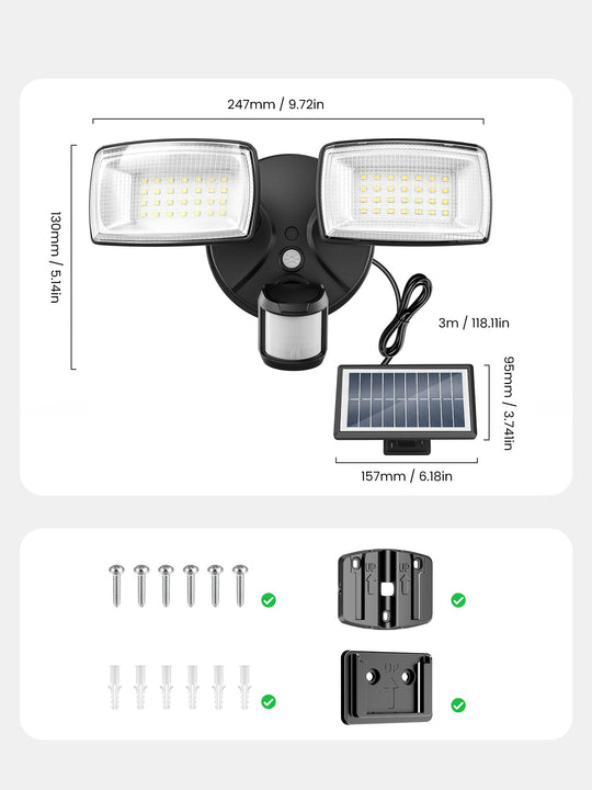 Onforu 36W Dual Heads Solar LED Security Lights TY30 - Warm White