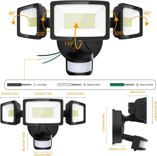 Onforu 55W Motion Sensor LED Security Light Size Details