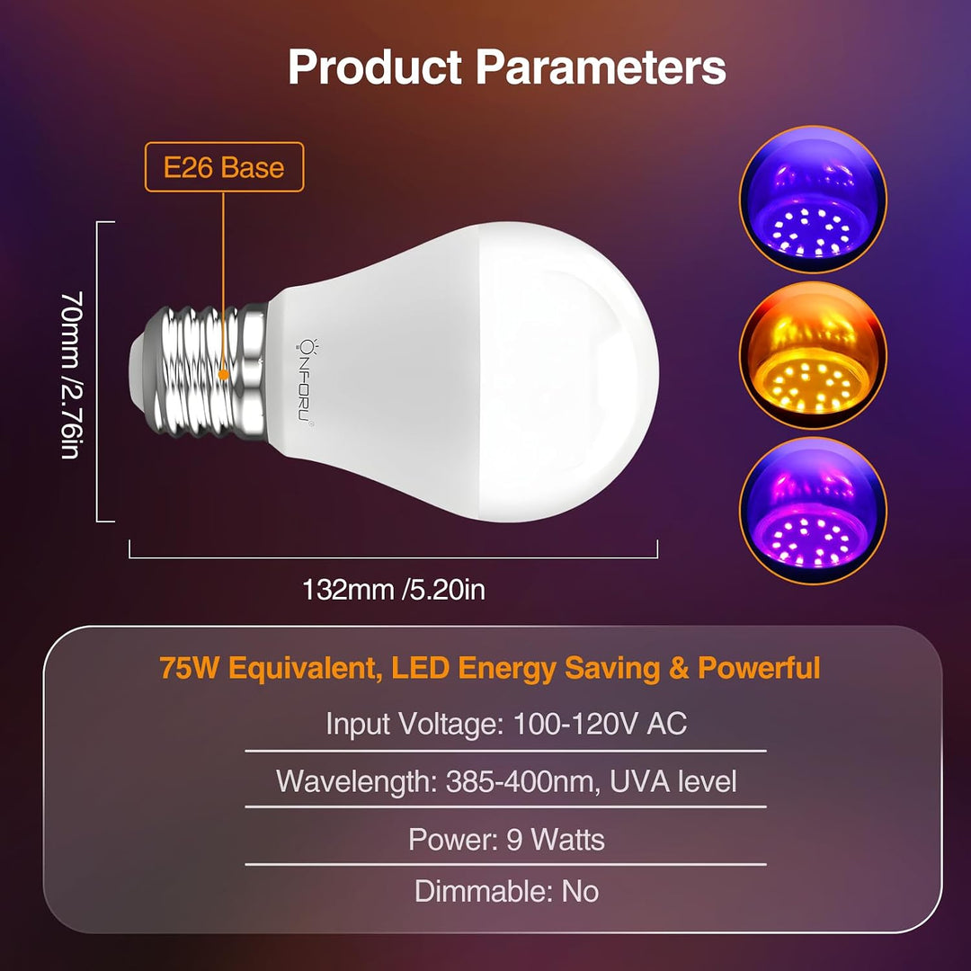Onforu 15W Black Orange Purple Light Bulbs GY08