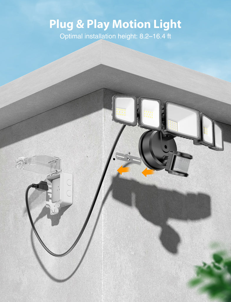 Onforu 5 Heads 55W Motion-Activated Security Light with Plug BD104