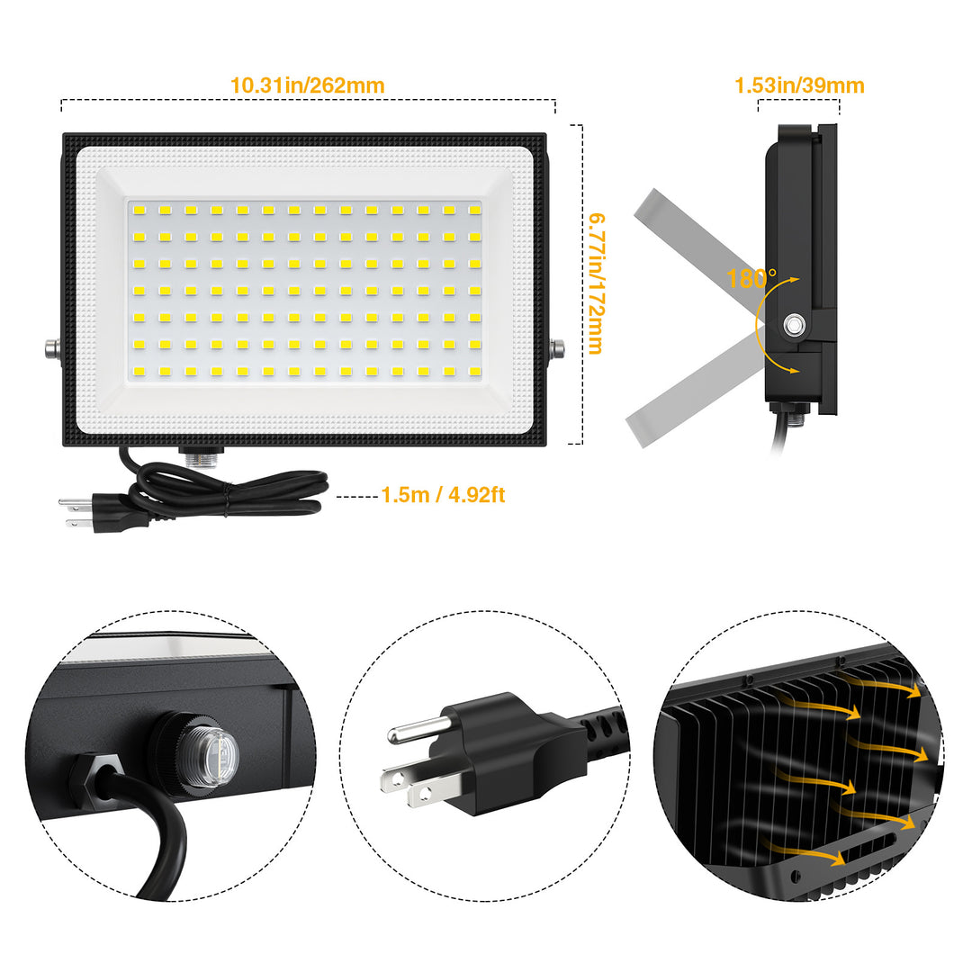 Onforu 100W Dusk to Dawn LED Flood Light FG146 New