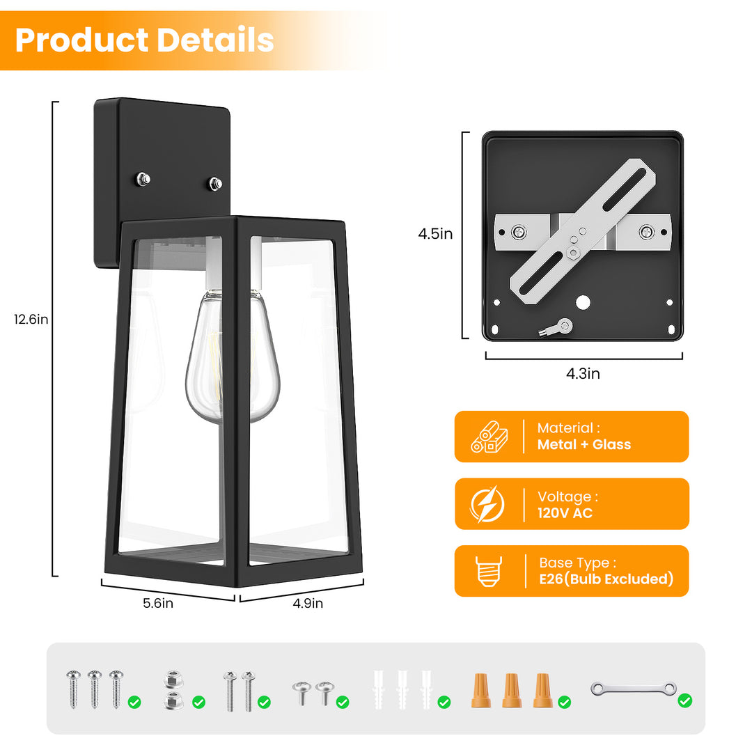 Onforu 2.6in Black Metal Waterproof Outdoor Wall Light