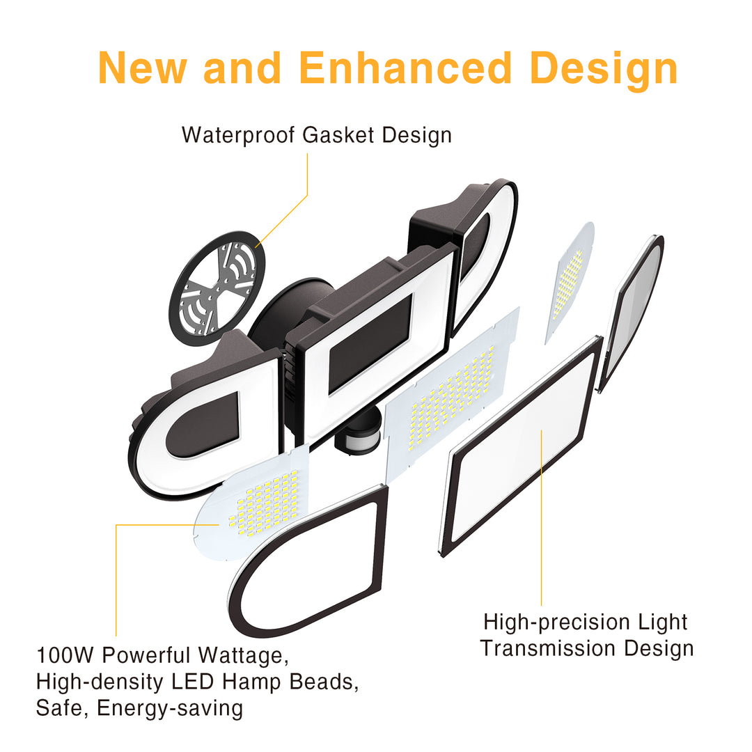 Onforu 100W Motion Sensor LED Security Light Brown Design Detals