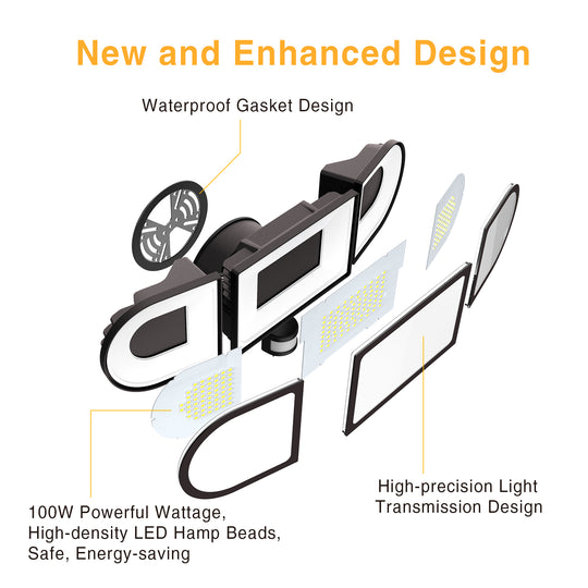 Onforu 100W Motion Sensor LED Security Light Brown Design Detals
