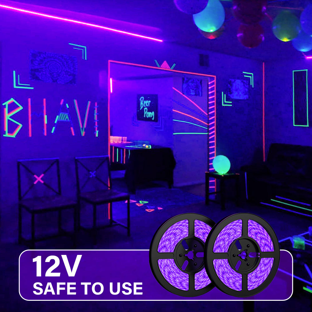 32.8ft 12V Black Light LED Tape Lights Safe Level