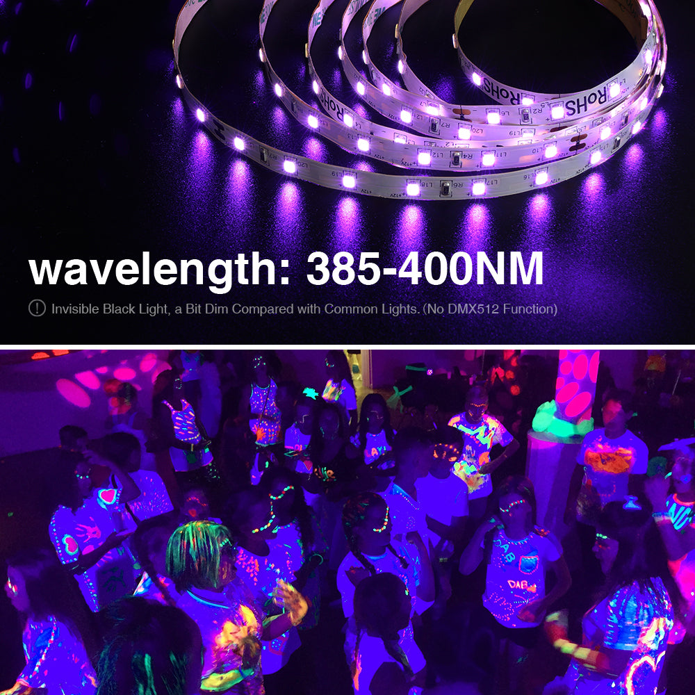 32.8ft 12V Black Light LED Tape Lights 385-400nm