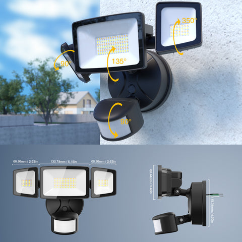 Onforu 55W Motion Sensor LED Security Light with Flexible Heads