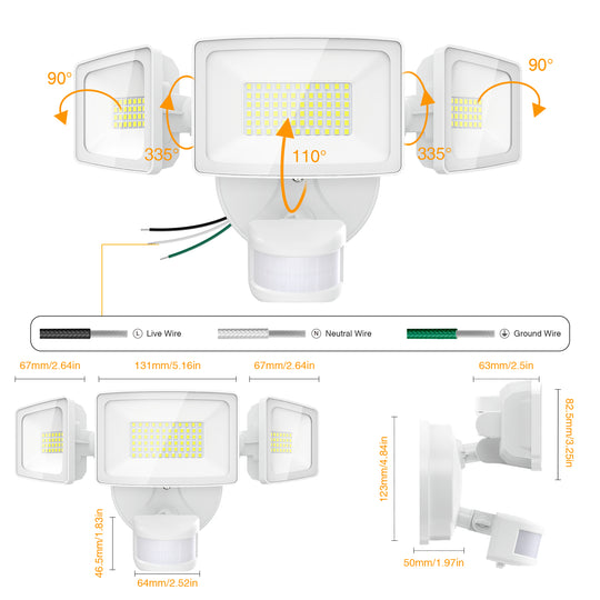 Onforu 55W Motion Sensor LED Security Light with 3 Adjustable Heads