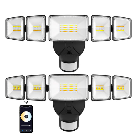 Onforu 5 Heads 55W Smart WiFi Motion Sensor LED Security Lights Black 2 Pack