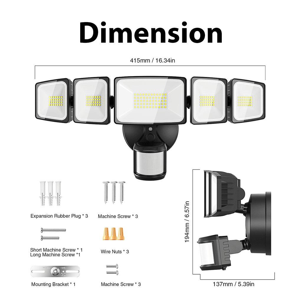 Onforu 5 Heads 120W Motion Sensor & Dusk to Dawn LED Security Light BD80