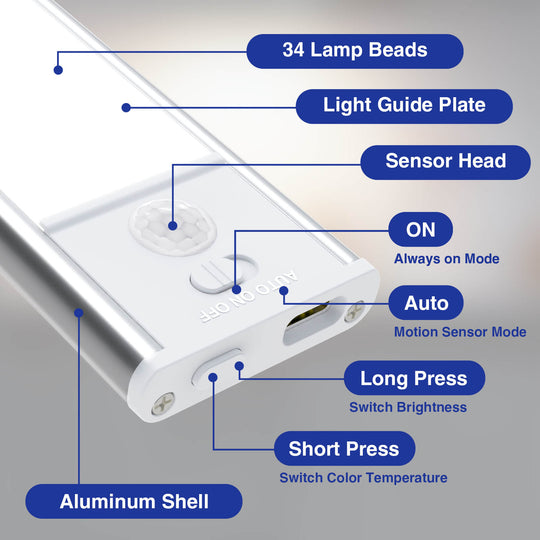 Onforu Wireless Rechargeable Under Cabinet Lighting - 11.8inch