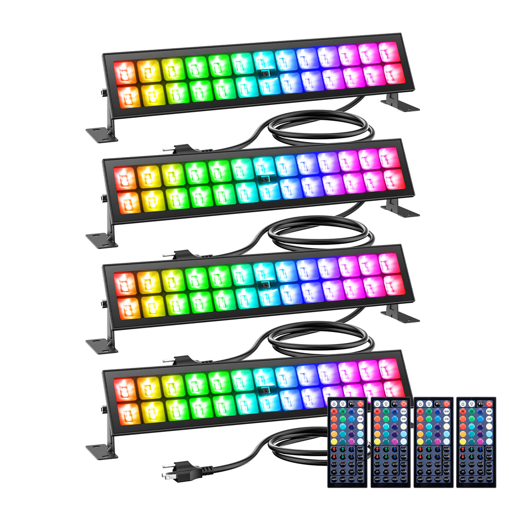 48W Color Changing RGB Flood Light Bars 4 Pack