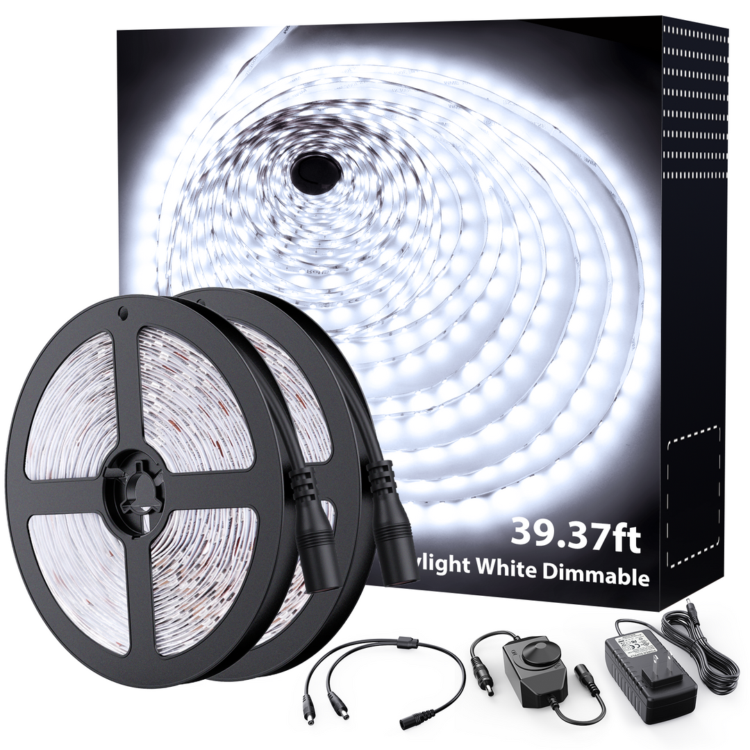 Dimmable 39.37ft Daylight White 6500k 12v LED Strip Lights