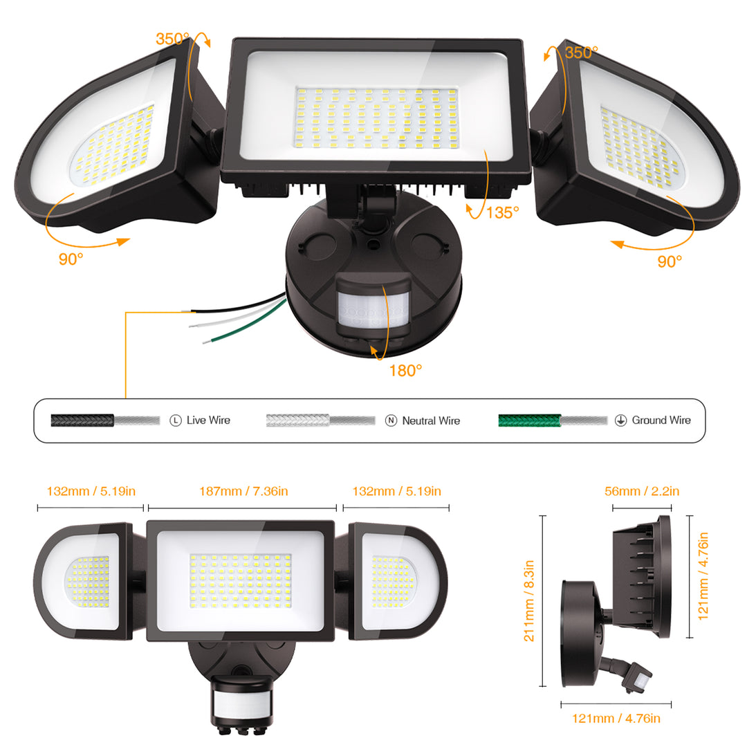 Onforu 100W Motion Sensor LED Security Light Brown 3 Flexible Heads
