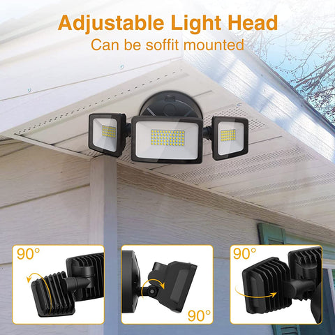 Olafus 55W Flood Lights Outdoor Motion Sensor Light, LED Security Light  IP65 Waterproof, 5500LM Motion Activated Light, 3 Head LED Flood Light,  6500K