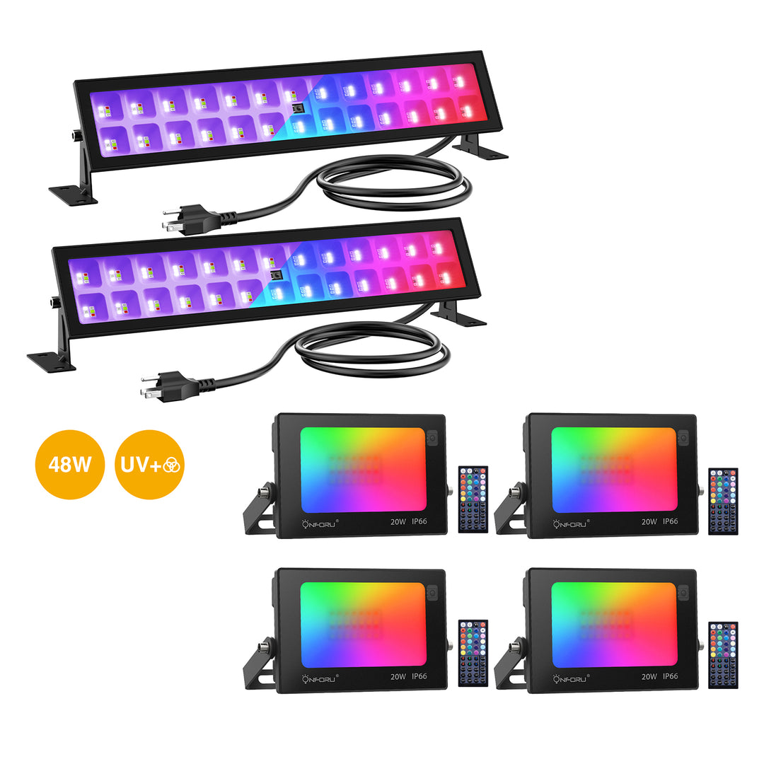 48W RGB & UV Light Bars CT13 + 20W RGB Flood Lights FG87