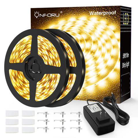 Onforu 59ft Waterproof 3000K Warm White LED Strip Lights