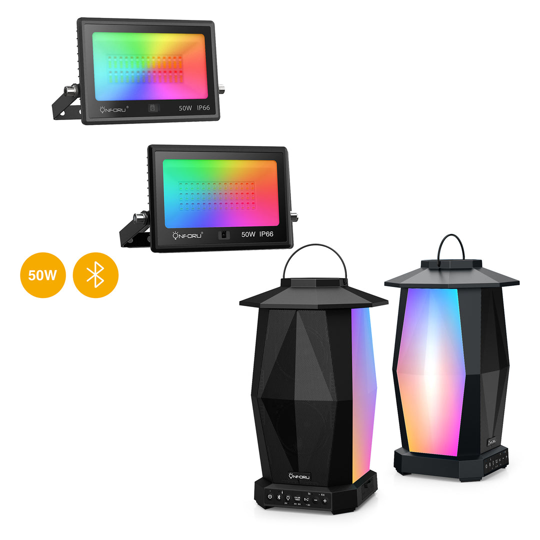 50W Bluetooth RGB Flood Lights FG128 + 25W RGB Bluetooth Lantern Speaker