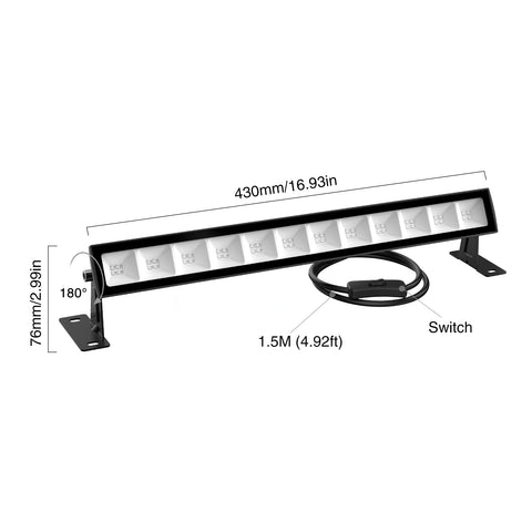 Fluorescent UV Black Light LED Light Bars Size