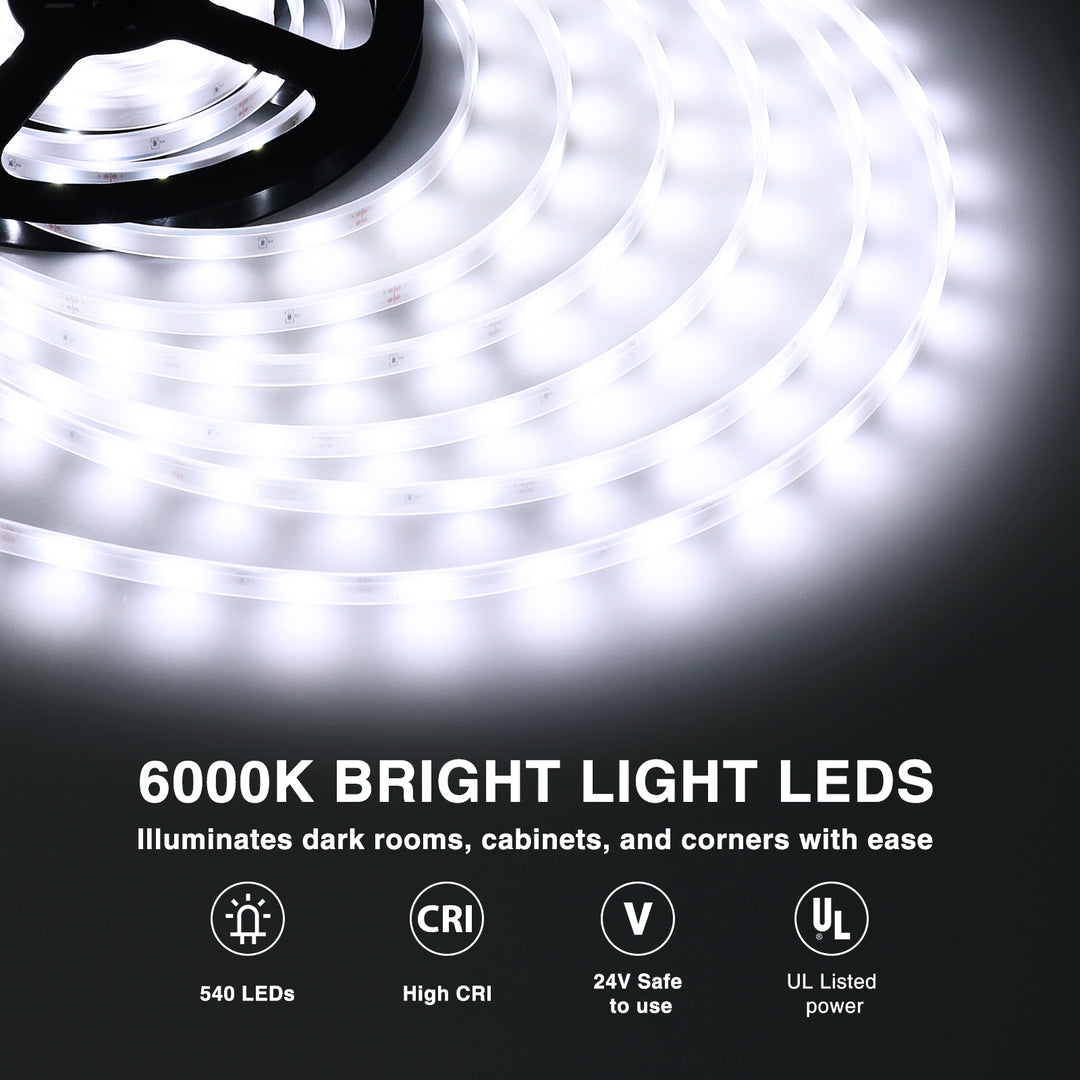 Onforu 59ft Waterproof 6000K Daylight White LED Strip Lights