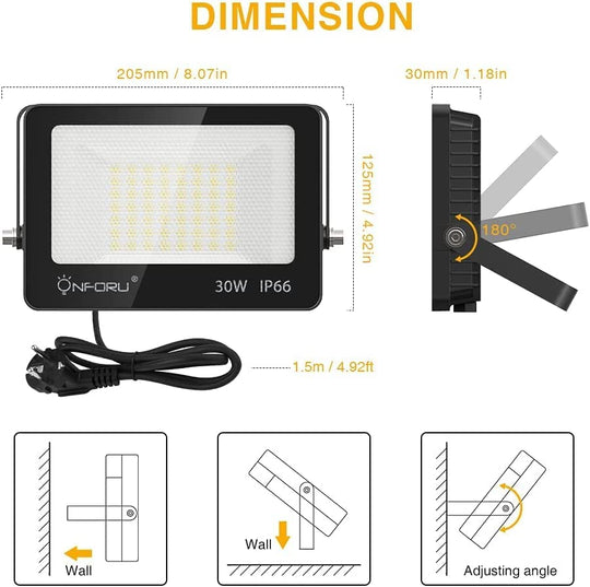 Onforu 30W LED Spotlight Outdoor with Plug for EU