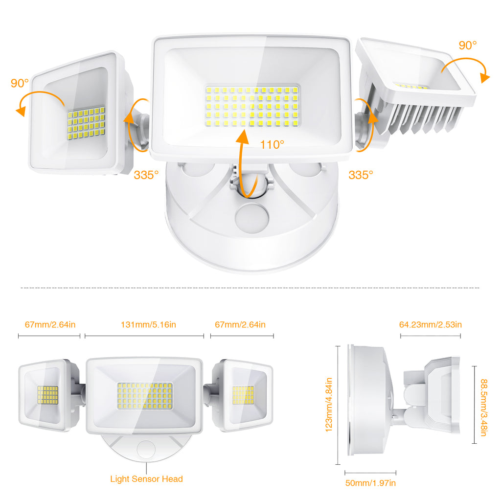 Onforu 55W 5500LM White Outdoor LED Lights Size