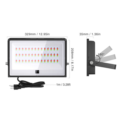 100W Color Changing RGB Flood Lights Size