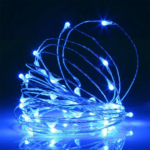 Onforu IP67 Blue LED String Fairy Light Battery Operated Silver String ...