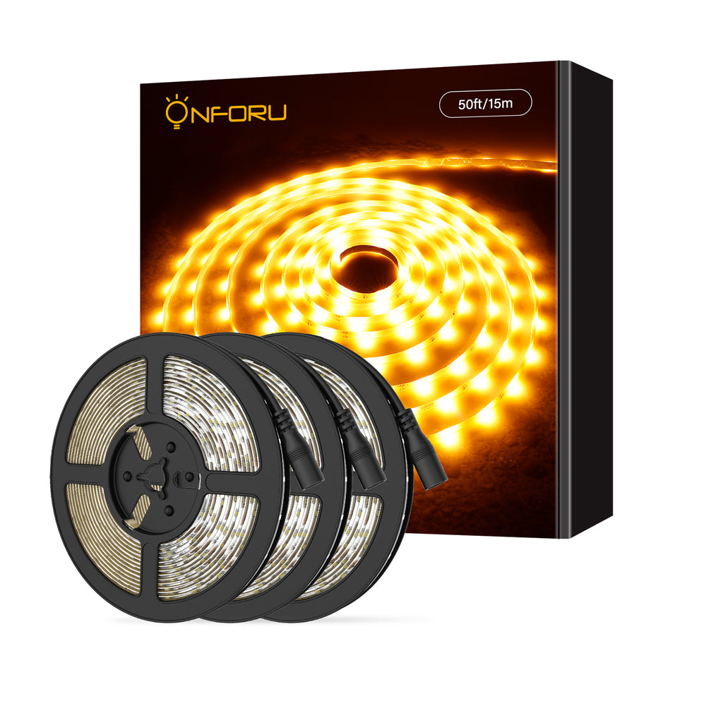 Onforu 49.2ft Waterproof 3000K Warm White LED Strip Light