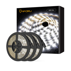 Onforu 49.2ft 6000K Waterproof Daylight White LED Light Strip